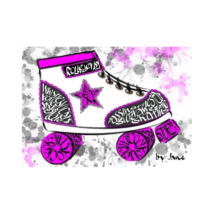 Roller derby themed greeting card with calligraphy wording