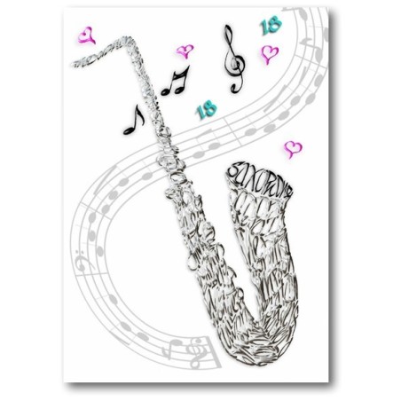 Tarjeta de felicitación con temática musical para amantes del saxofón