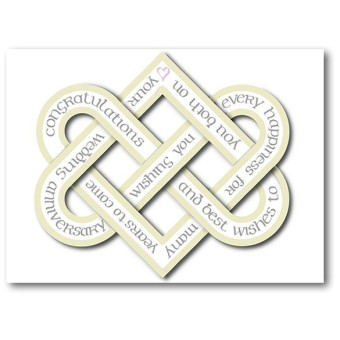 Tarjeta de aniversario de boda hecha a mano con corazones entrelazados