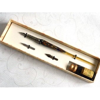 Stylo et encre de calligraphie en verre feuille d'or 2