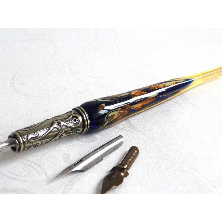 Goldblatt Glaskalligraphie Feder und Tinte