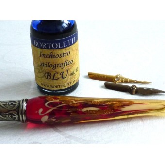 Goldblatt Glaskalligraphie Feder und Tinte