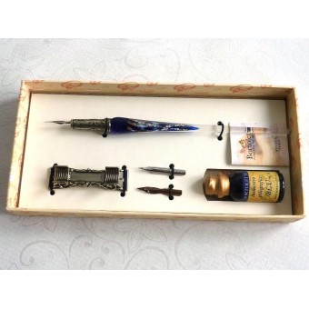 Ein silbernes Blattglas-Kalligraphiefeder-Set mit Federrest 2