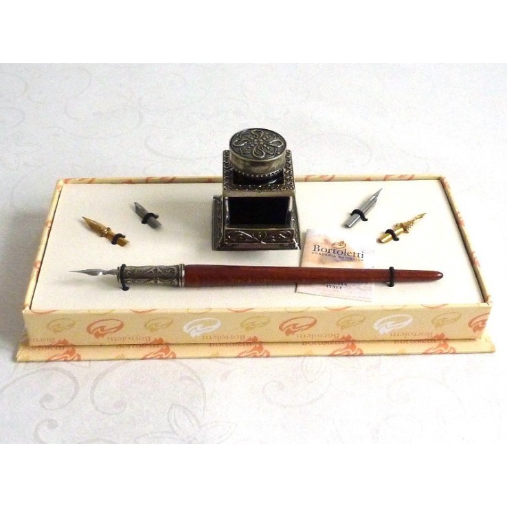 Wooden Calligraphy Dip Pen & Inkwell
