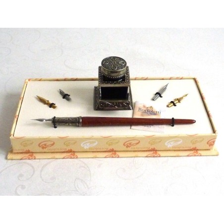 Wooden Calligraphy Dip Pen & Inkwell