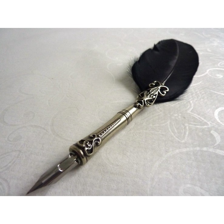 Feather Quill Dip Pen Inkwell & Pen Holder