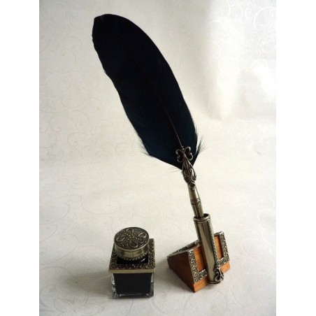 Feather Quill Dip Pen Inkwell & Pen Holder