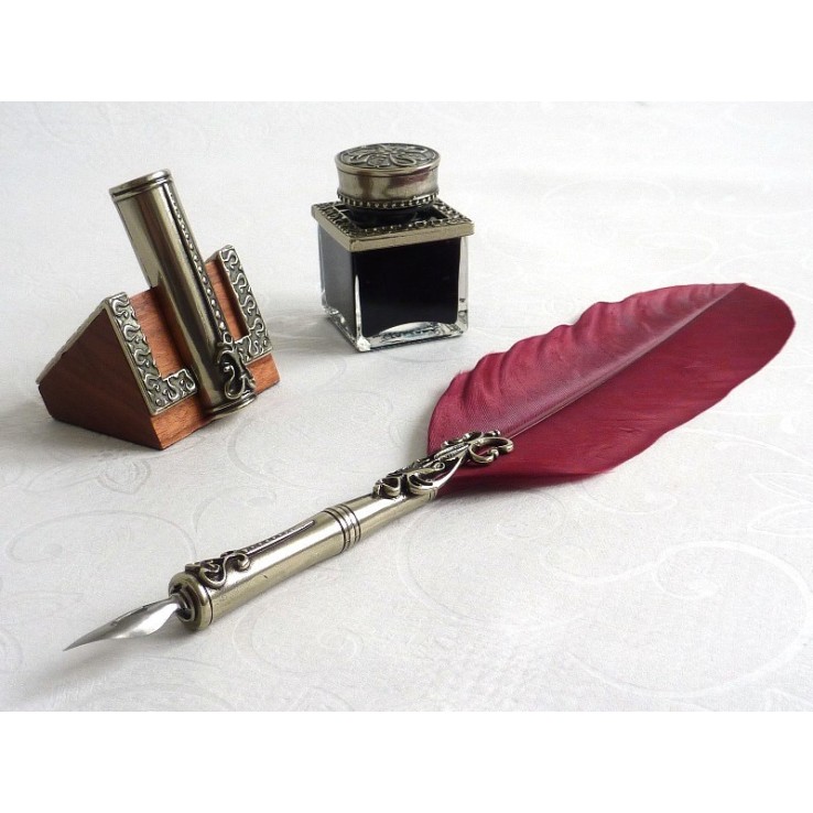 Bortoletti Bourgondische veer quill dip pen inkwell & penhouder