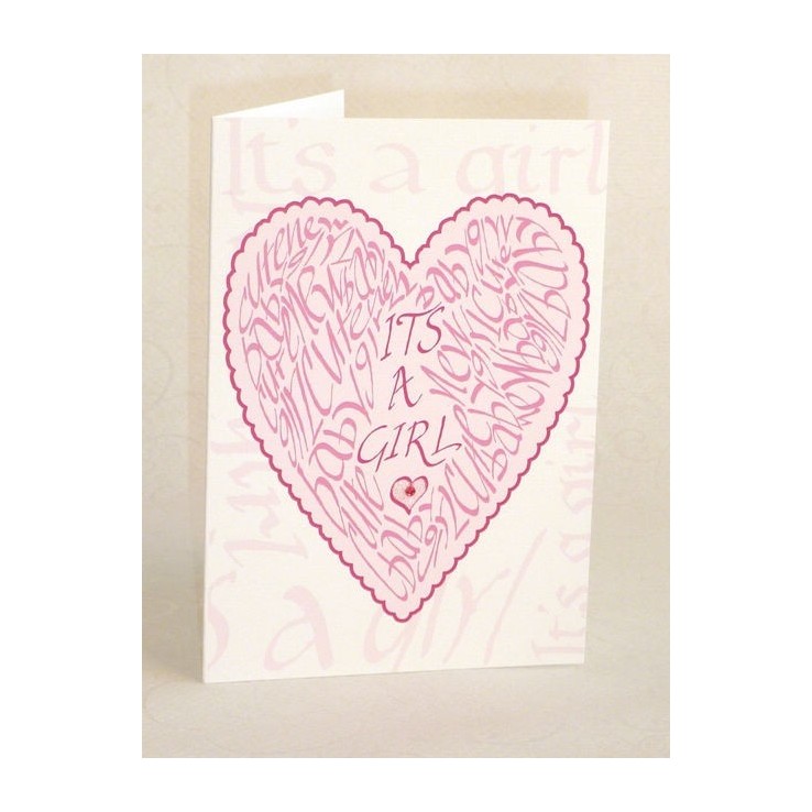 Handmade new baby girl card with pink tones