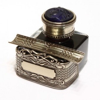 Bortoletti Cal60 Vivaldi Bronze et Verre Inkwell avec couvercle Cameo