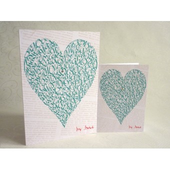 Love heart green greeting card by Calligraphy Arts 2