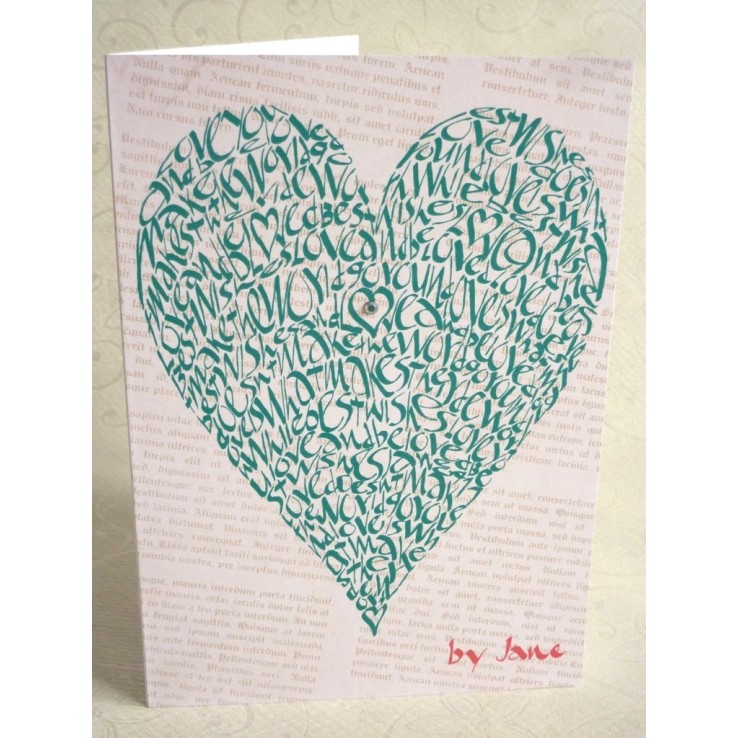 Love Heart Green Wenskaart door Calligraphy Arts