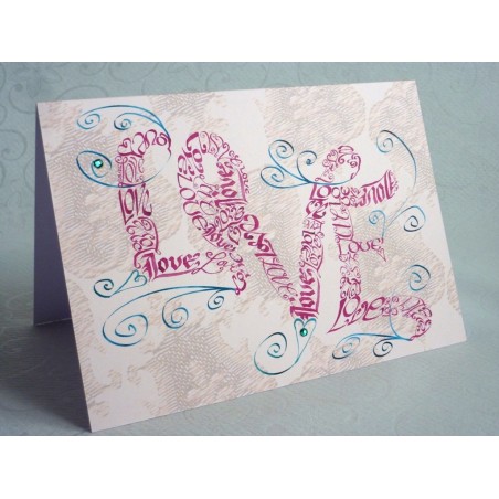 Tarjeta de felicitación hecha a mano elegante con la palabra amor