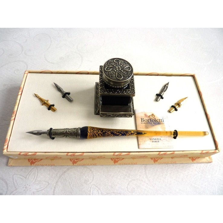 Glazen kalligrafie pennenset - bladgoud