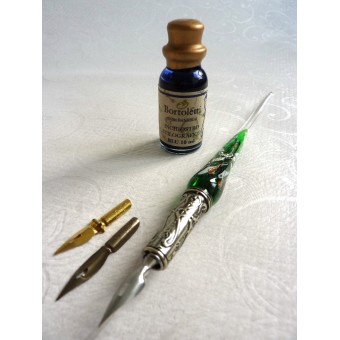 Stylo & encre de calligraphie en verre feuille d'argent