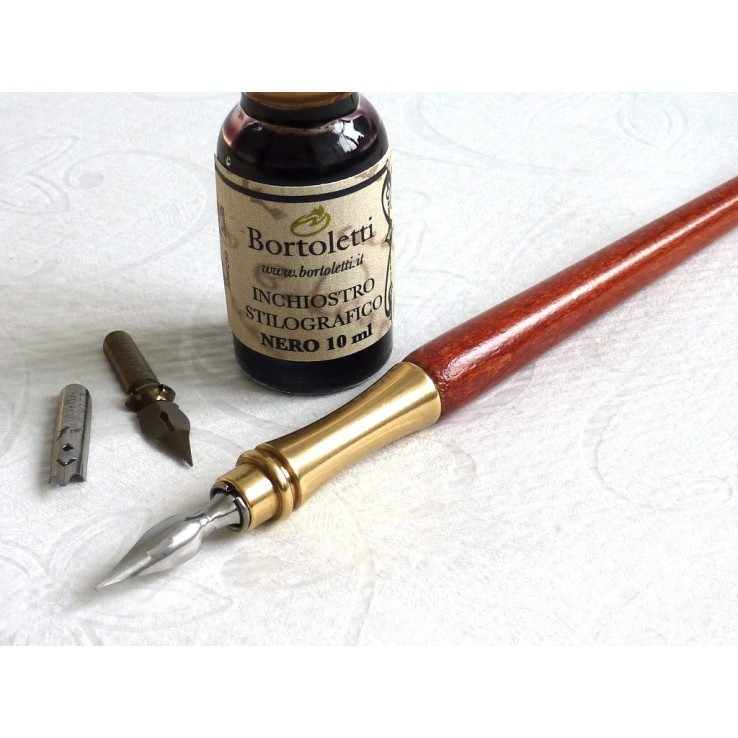 Bortoletti wood and brass calligraphy pen set