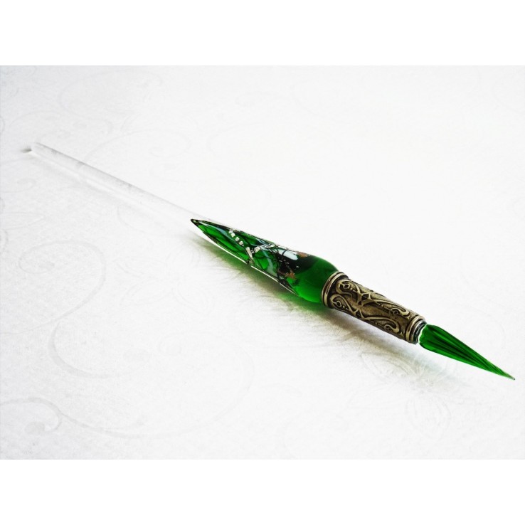 Silver leaf glass pen with glass nib