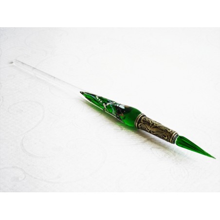 Pluma de plata cristal hoja con punta de vidrio