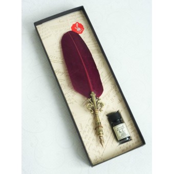 Fleur De Lys fjäder quill och bläck uppsättning - vinröd 2