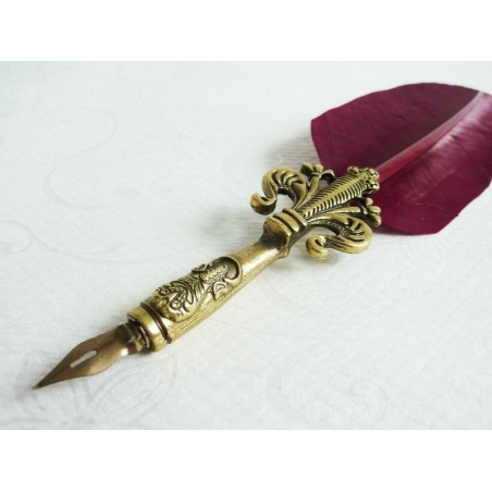 Fleur De Lys feather quill and ink set - Burgundy