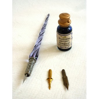 Glas kalligrafi penna och bläck - med tvinnade glas