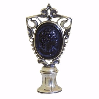 Blue Cameo Murano Glass Wax Seal met Woman's Face door Bortoletti 2