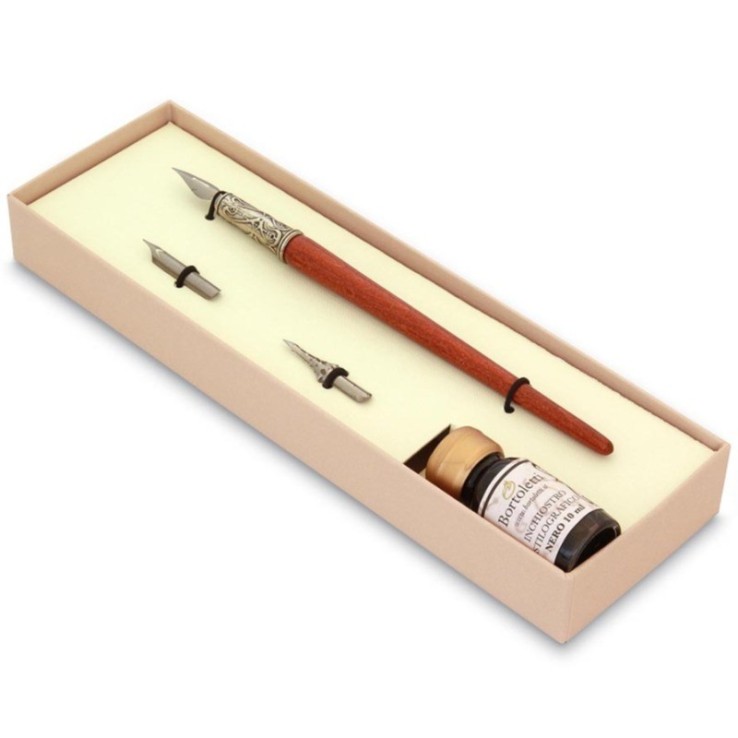 Træ og bronze kalligrafi pen med blæk