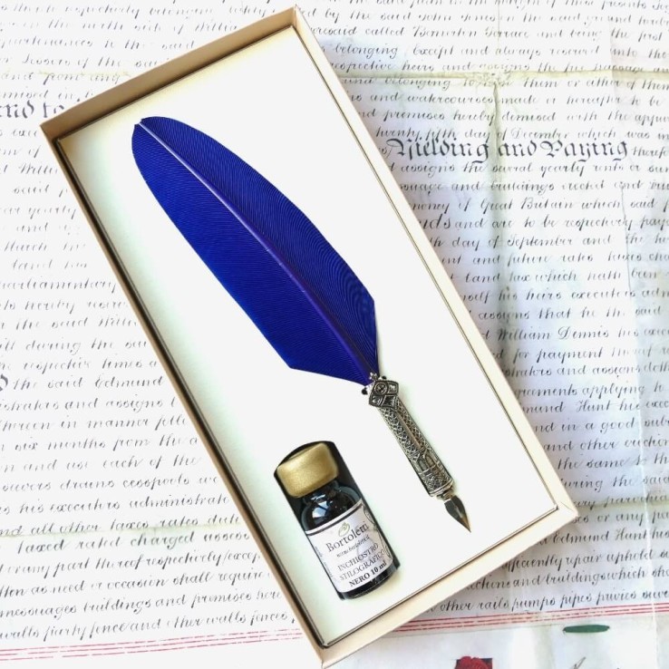 Bortoletti Ca 'd'Oro Blue Feather Quill Pen ja musteasetukset