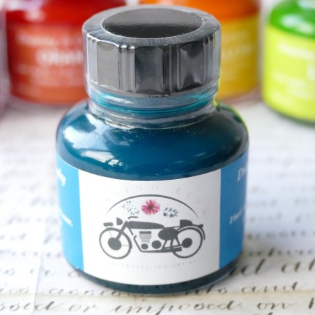 Teal Chasing Elva acrylic ink by Rebecca Jones