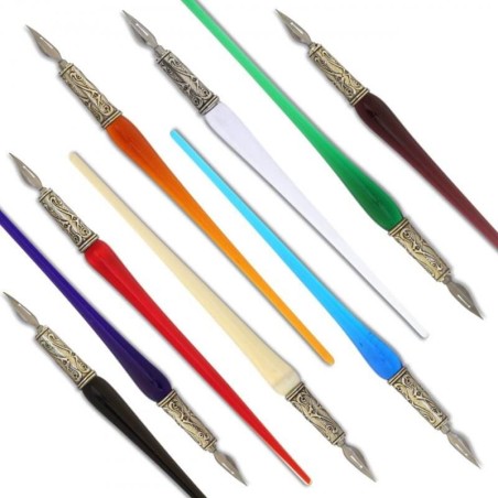 Kaikki yhdeksän Bortoletti Pisani Murano lasi kalligrafia kynät näytetään yhdessä