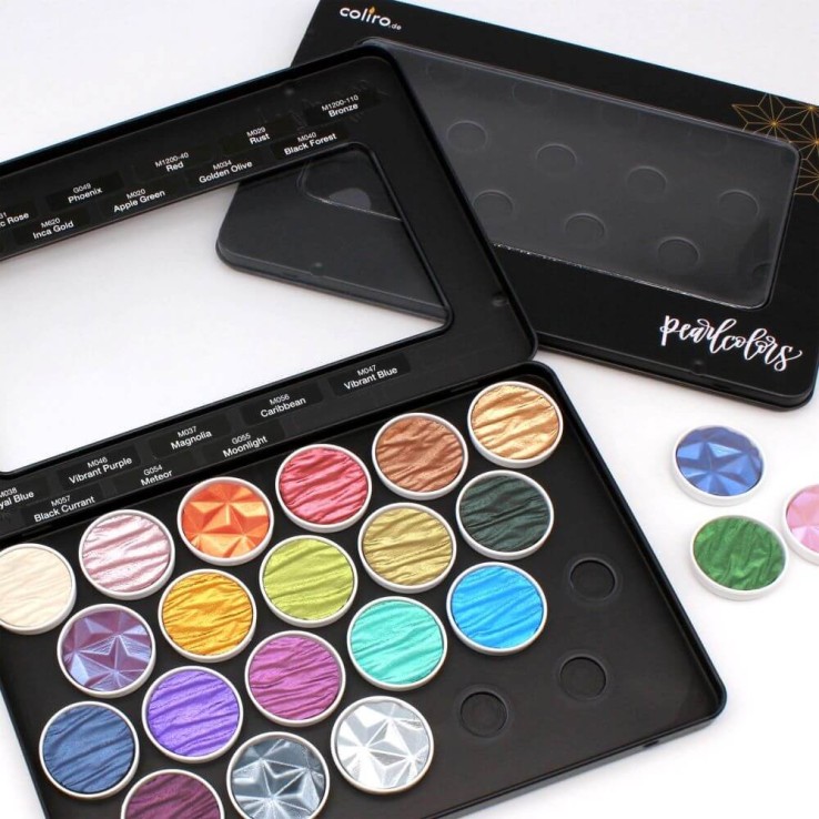 Boîte à palettes en métal noir pour 22 Coliro Pearlcolors