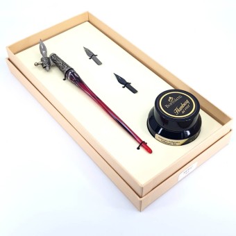 Penna calligrafia obliqua - vetro foglia argento