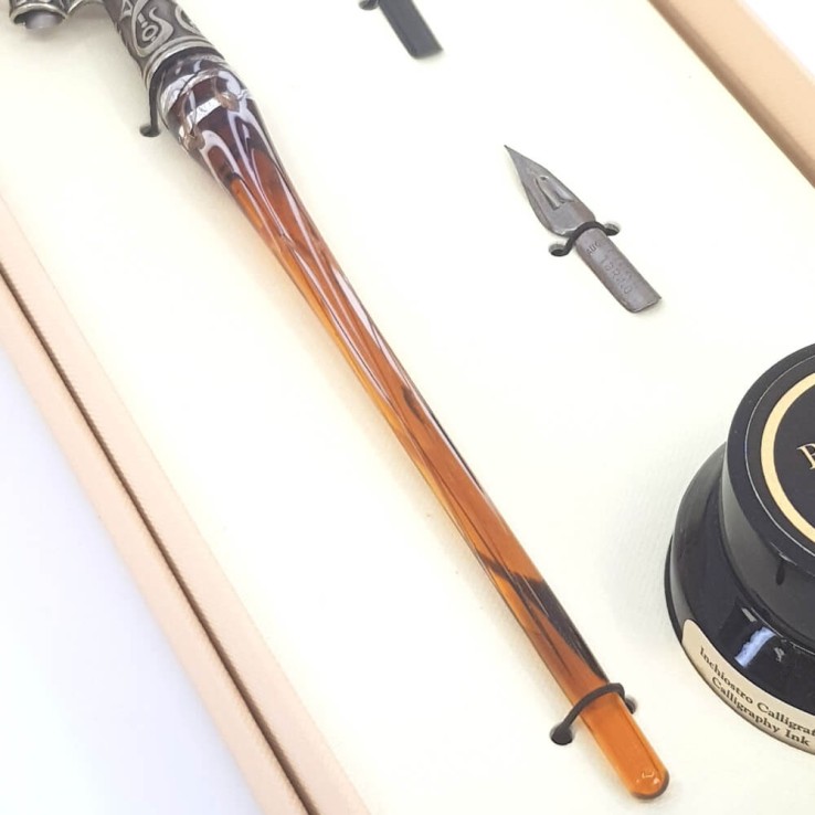 Oblique calligraphy pen - glass silver leaf