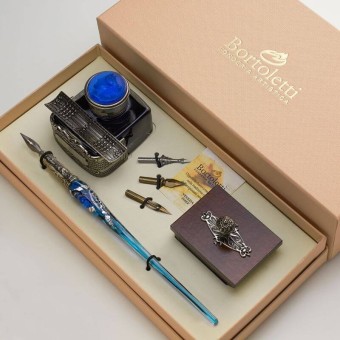 Aquamarine Bortoletti Priuli Murano Glass Writing Set