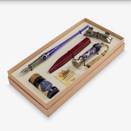 Blauer Leopardi-Murano-Glas-Stift und Wachssiegel eingestellt von Bortoletti