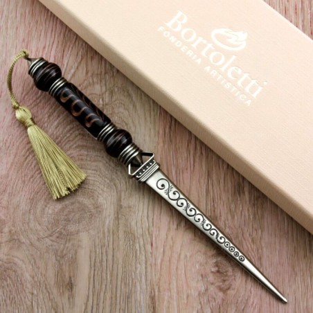 Black Bortoletti letter opener with handcrafted Venetian glass