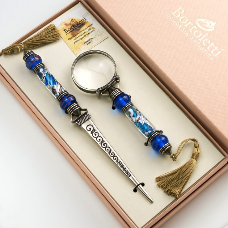 Aquamarine magnifying glass & letter opener - Bernini