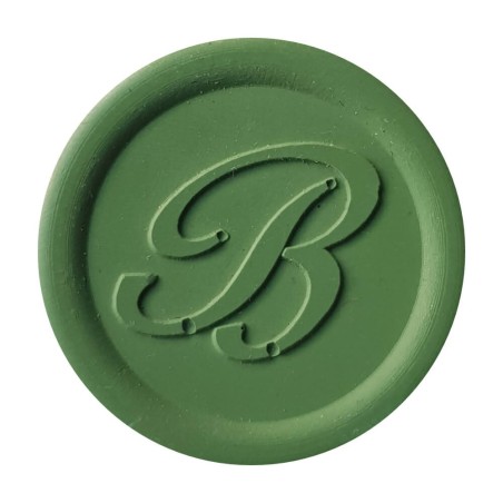 Elegant sage green wax seal created with Bortoletti sealing wax