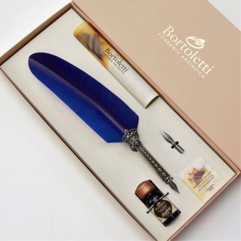 Bortoletti Corona Blue Feder-Feder-Dip-Pen-Stift Inkwell und Stifthalter