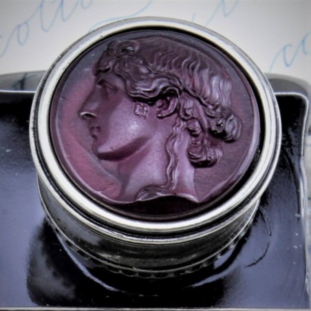 Glass paste cameo detail on Bortoletti Cal60 inkwell cap