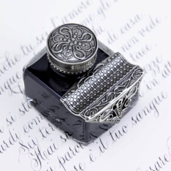 Bortoletti CAL65 Marco Polo Vidrio y tintero de bronce con el titular de la pluma 2