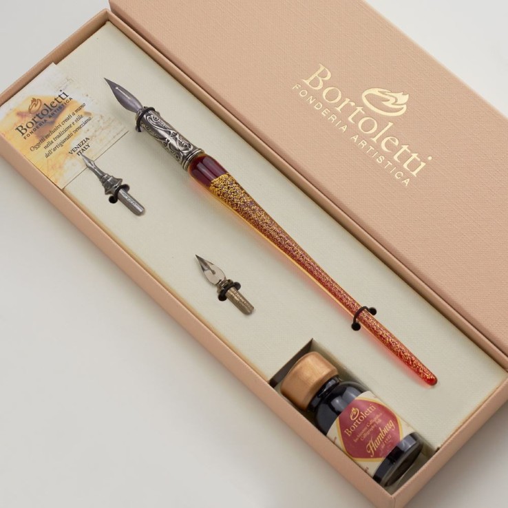Bortoletti Murano glaspenne med tre vintage nibs
