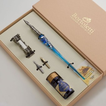 Aquamarine Bortoletti Renier Murano glass calligraphy set