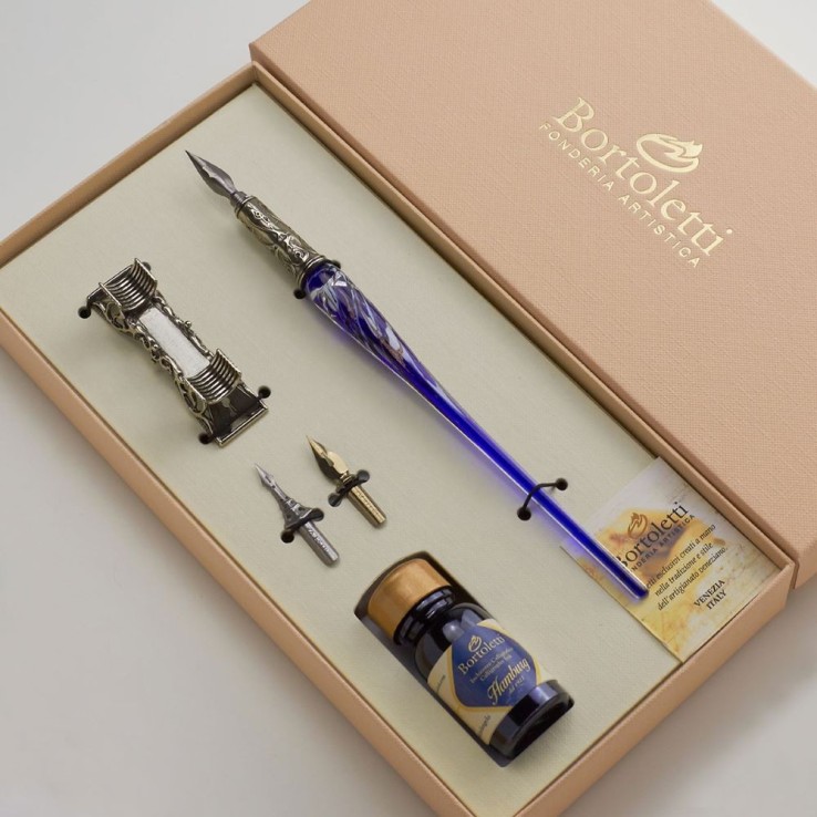 Blue Bortoletti Renier Murano glass calligraphy set