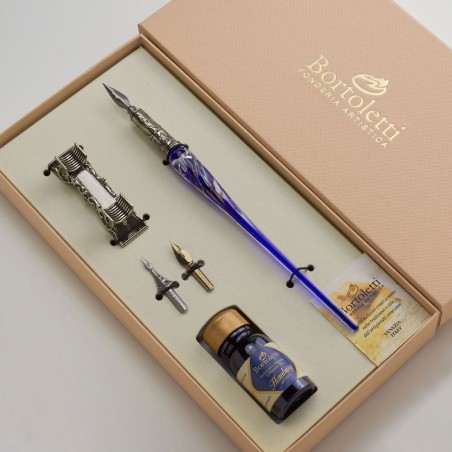 Blue Bortoletti Renier Murano glass calligraphy set