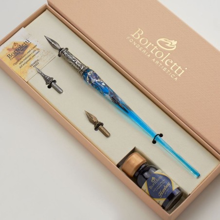Aquamarine Bortoletti Grimani Murano glass calligraphy set