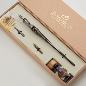 Bortoletti Murano glass calligraphy set with aventurine