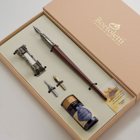 Bortoletti Stylo de calligraphie en bois Bembo avec repose-stylo en bronze
