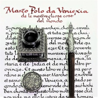 Bortoletti Calligrafia in legno Palladio Set con inkwell in bronzo 2