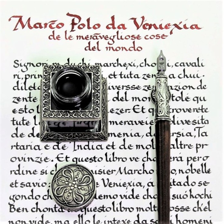 Palladio træ kalligrafi pen og inkwell af Bortoletti